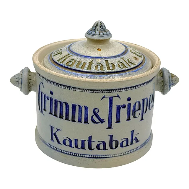 Barattolo per tabacco da masticare Grimm & Triepel Nordhausen, gres di Westerwald, Eckhardt & Engler, anni 1920