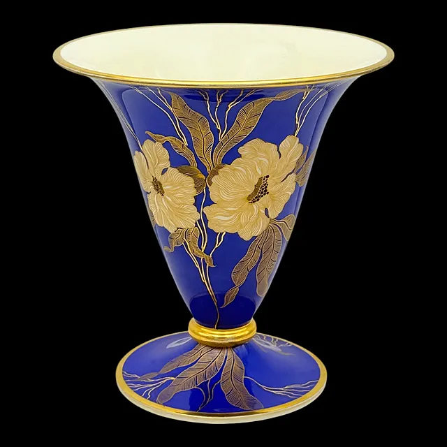 Vaso a imbuto Rosenthal, blu cobalto con decoro floreale dorato, circa 1920