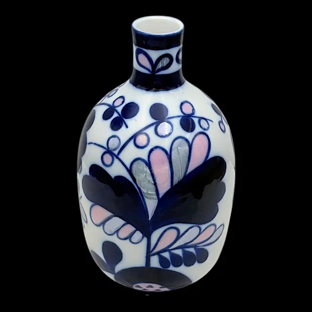 Vaso Lomonossov con decoro floreale popolare blu cobalto, Leningrado, Russia