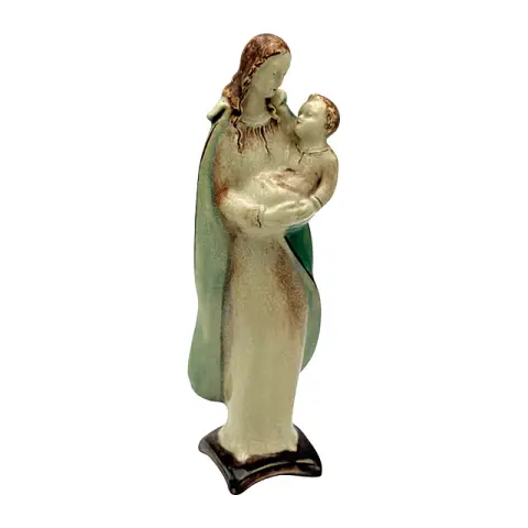 Figura Karlsruher Majolika «Maria con il Bambino Gesù», smaltata policroma, craquelure, sec. XX
