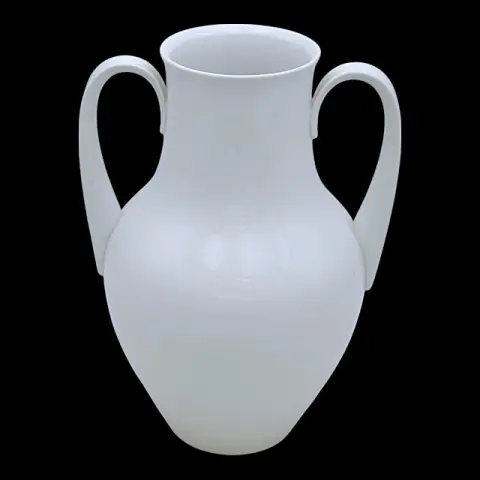 Vaso con manici KPM Berlin, modello «Salier», disegno Siegmund Schütz 1951, porcellana bianca con marchio a scettro