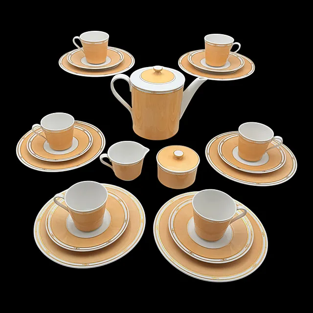 Servizio da caffè KPM Berlin per sei persone, fondo color albicocca con decoro dorato, 21 pezzi