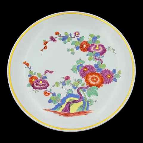 Piatto Meissen con pittura indiana di rocce e fiori, policromo, prima scelta, XX sec.