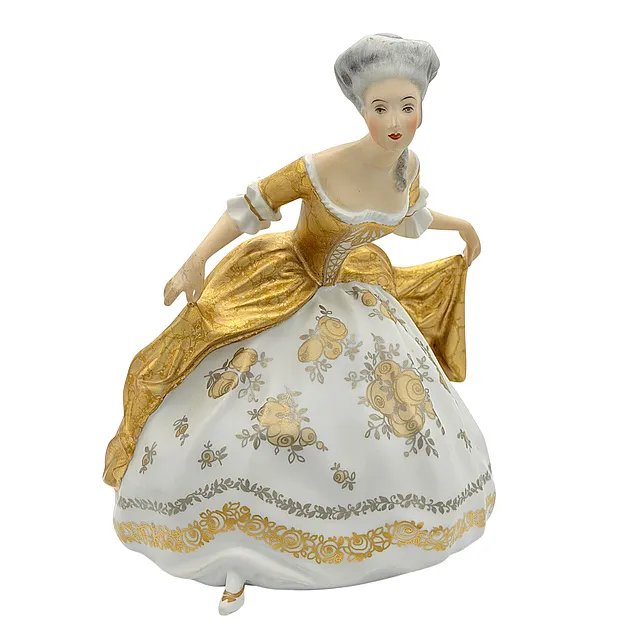 Rosenthal Classic Rose Collection, gül dekorlu ve altın işlemeli rokoko dansçı figürü