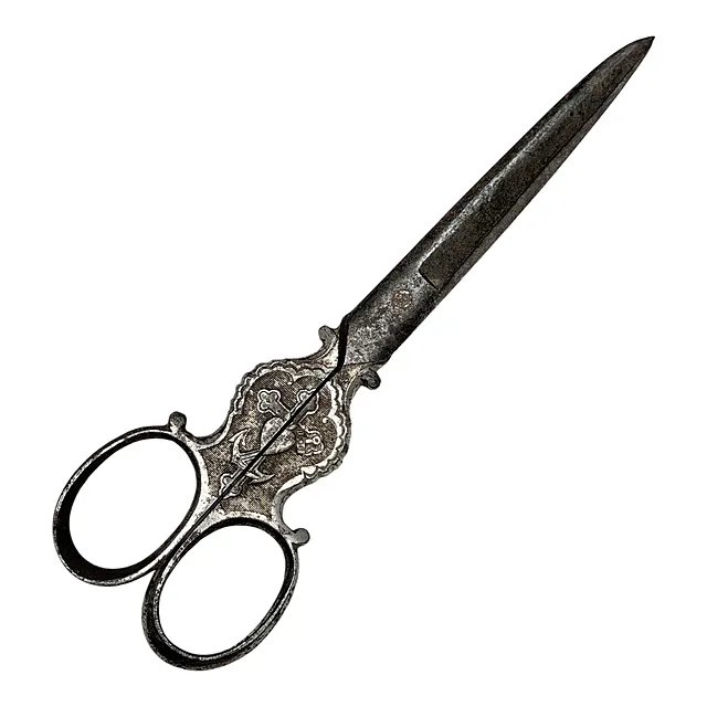Pyntesaks med kors, hjerte og anker, engel med S som mærke, 1800-tallet