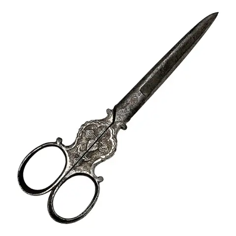 Pyntesaks med kors, hjerte og anker, engel med S som mærke, 1800-tallet