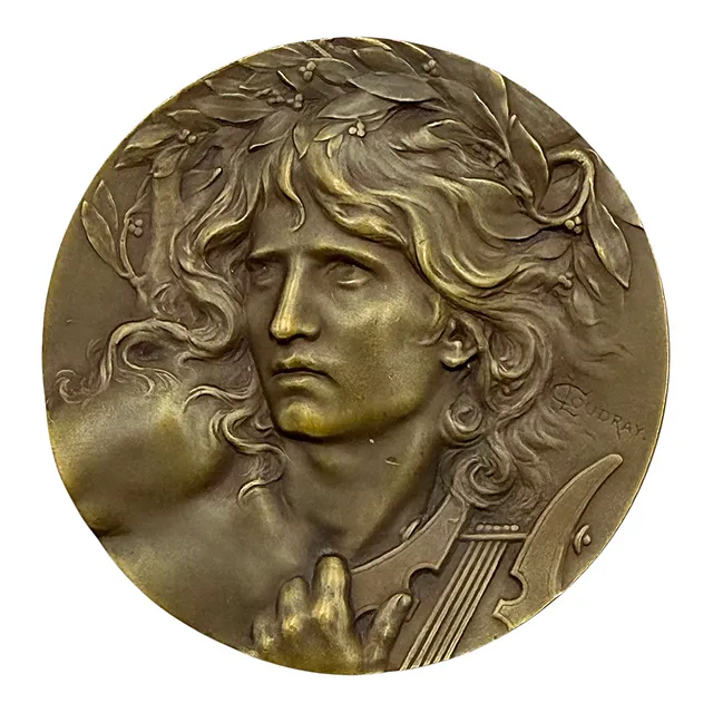 Medaglia in bronzo «Orphée» di Lucien Coudray, Art Nouveau francese, circa 1900