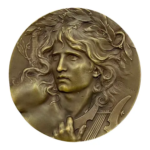 Medaglia in bronzo «Orphée» di Lucien Coudray, Art Nouveau francese, circa 1900