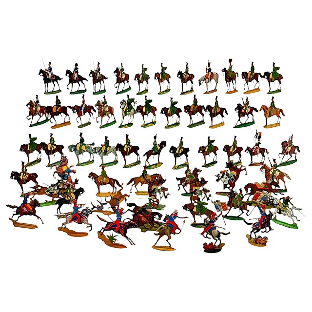 Lotto di figurine in stagno, cavalleria francese, cacciatori dell'Afrikakorps e dragoni di linea