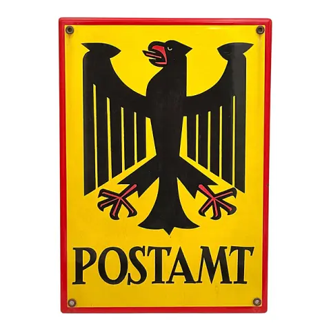 لوحة مينا «POSTAMT» تابعة لـ Deutsche Bundespost، نسر أسود على خلفية صفراء، لوحة رسمية