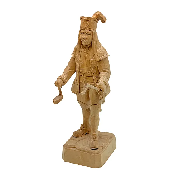 Gerd Espig, ručně vyřezávaný horník s žabí lampou a plnovousem, dřevěná figurka, Krušnohoří, po 2005