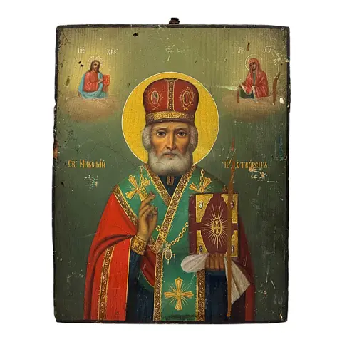 Icona con San Nicola di Myra, taumaturgo, con Cristo e la Madre di Dio, probabilmente XIX sec.