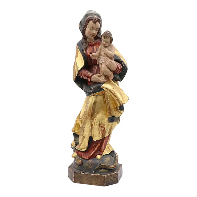 Kurt Viehauser, Madonna Immacolata con Gesù Bambino, scultura in legno policroma, seconda metà del XX secolo