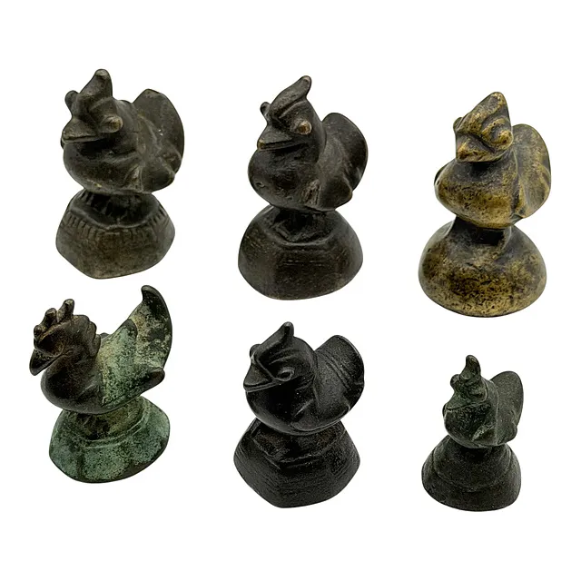 Sei pesi per oppio, uccelli Hintha e Karaweik, bronzo, pesi da mercato, probabilmente Thailandia/Birmania