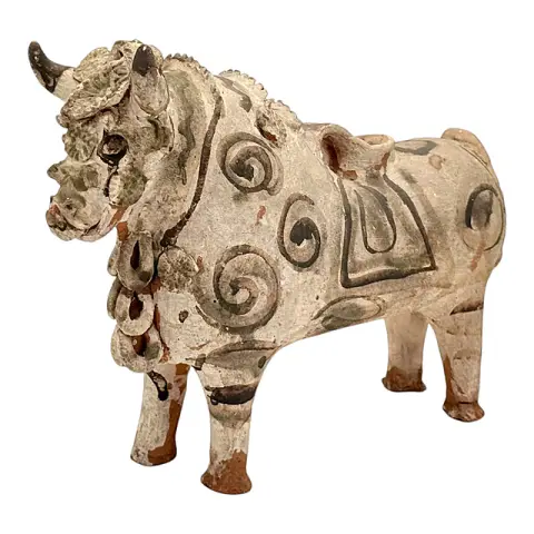 Toro come vaso, terracotta, in toni attenuati, Torito de Pucará, Perù