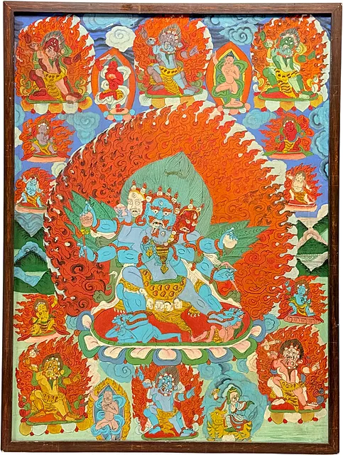 Vajrakilaya唐卡，亚麻布蛋彩画，藏式卷轴画