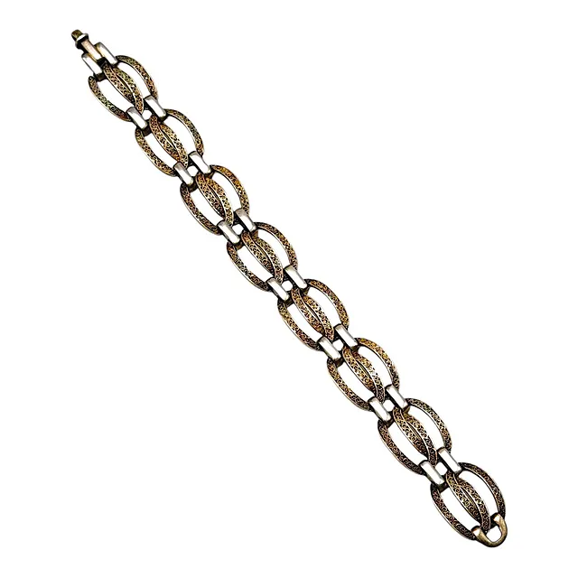Theodor Fahrner, Pforzheim, pulsera de eslabones filigrana de plata 925, ligeramente dorada, años 1930