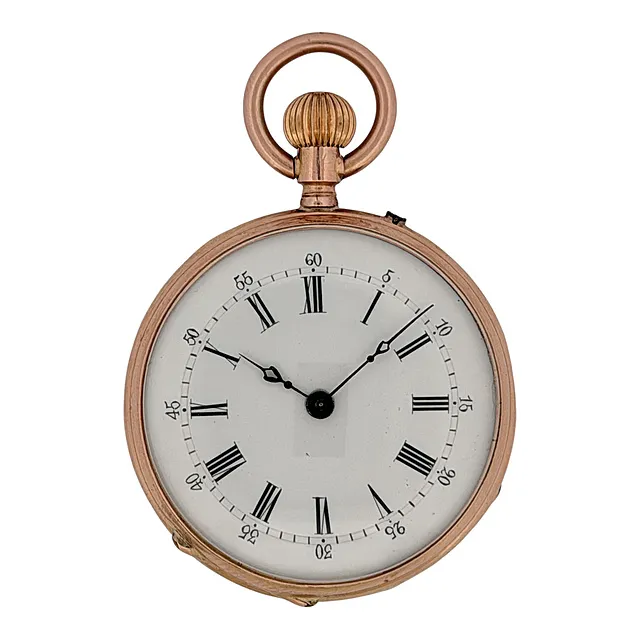 Montre de dame Lépine, or jaune 585, fond guilloché avec fleurs et volutes, vers 1900