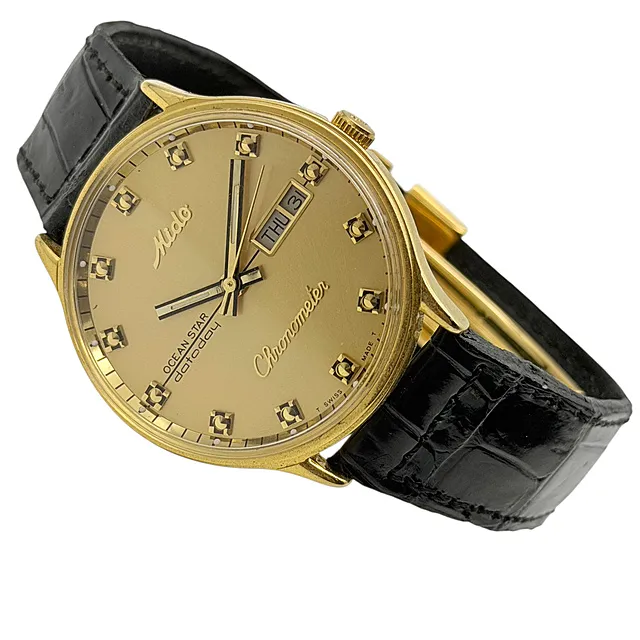 Mido Commander Ocean Star Datoday Chronometer herenpolshorloge, verguld, jaren 1970/1980