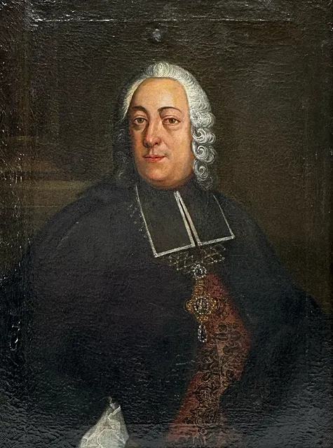 Pintor de retratos del barroco, retrato de un dignatario eclesiástico con ornamento y cruz pectoral, siglo XVIII