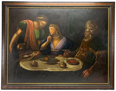 Salome met het hoofd van Johannes de Doper, feestmaal van Herodes, groot olieverfschilderij