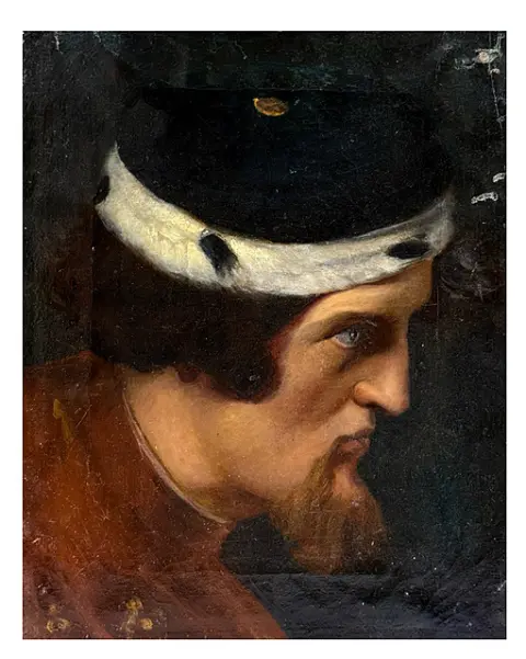 Portret van een man in profiel met hermelijnen muts, 19e eeuw