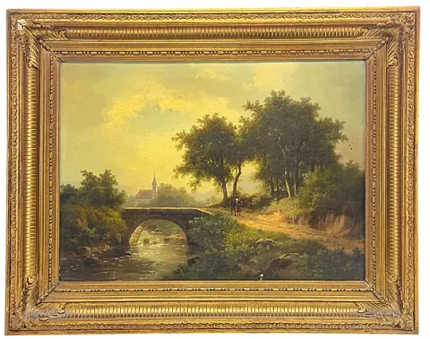 Heinrich Johann, „Parthie aus der sächsischen Schweiz”, landschap met boogbrug, gedateerd 1866