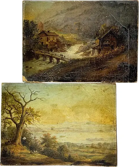 Benjamin Orth, twee landschapsstudies, merenlandschap aan de Starnberger See, watermolen aan de Wildbach