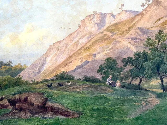 Wilhelm Streckfuß, Der Abendberg in Questenberg, Harzlandschap in aquarel, 1881