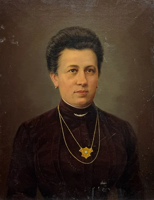Portraitmaler, Bildnis einer Dame mit Goldschmuck, Brustbild im weinroten Kleid, Ende 19. Jh.