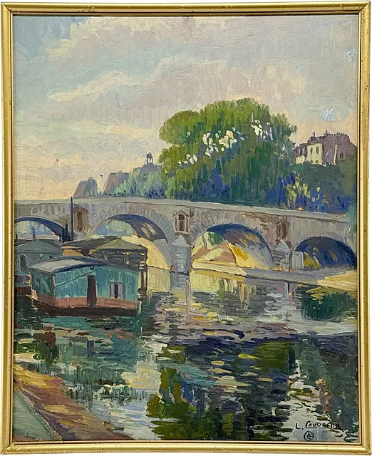 L. Couvreur, Seinens bred i Paris med Pont Marie og boligbåde