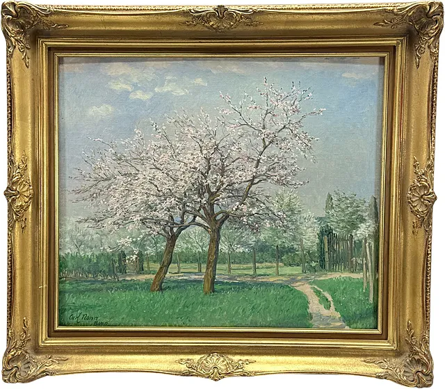 Carl Nonn, „Am Feldrand“, Frühlingslandschaft mit blühenden Bäumen am Feldweg, Bonner Maler