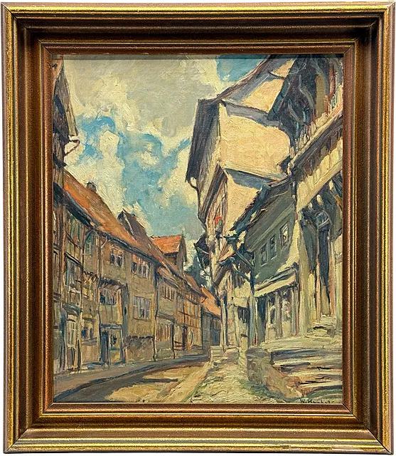 Walter Kuphal, fila di case a graticcio, probabilmente Goslar, anche Osterwieck o Halberstadt, prima metà del XX secolo