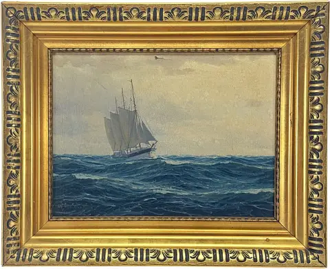 Waldemar Schlichting, Zeegezicht met zeilschip op woelige zee, Berlijnse marineschilderkunst