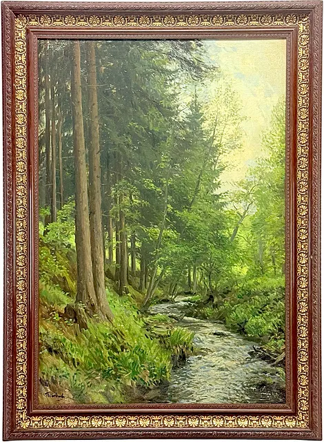 Richard Thierbach, Harzlandschap bij Stolberg, de Lude in het Ludegrund met sparren, gedateerd 1921