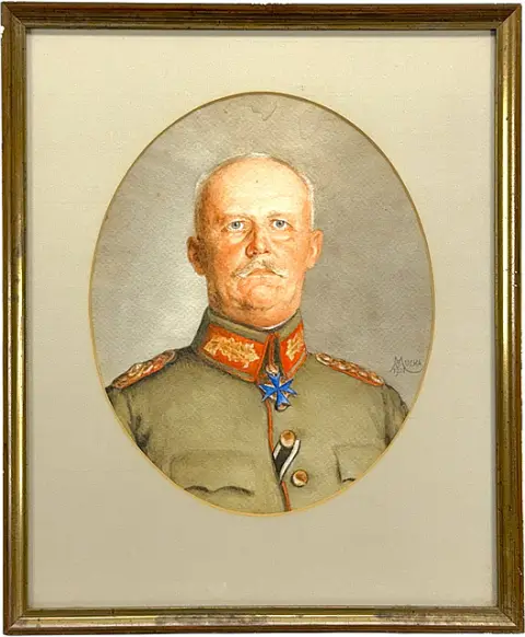 O. Mucha, Erich Ludendorff, portretaquarel van de legerleider met Pour le Mérite, 1921