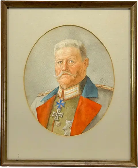 O. Mucha, Paul von Hindenburg, portretaquarel van de veldmaarschalk, gedateerd 1921