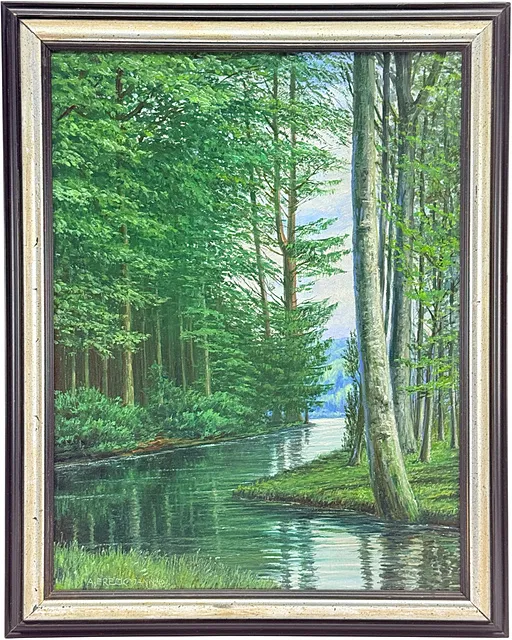 August Freckmann, paysage près d'Osterode, cours d'eau avec troncs de hêtres, peintre du Harz, daté (19)40