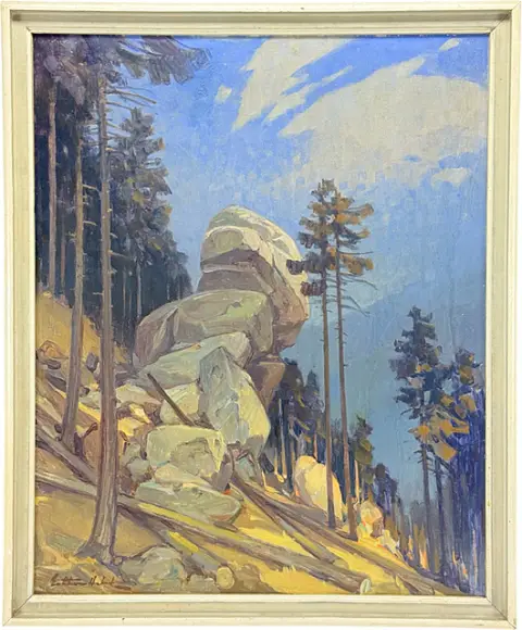 Ernst Eichhorn-Holeck, Partie de falaises dans l'Okerthal, falaise avec sapins dans le Haut-Harz, peintre du Harz