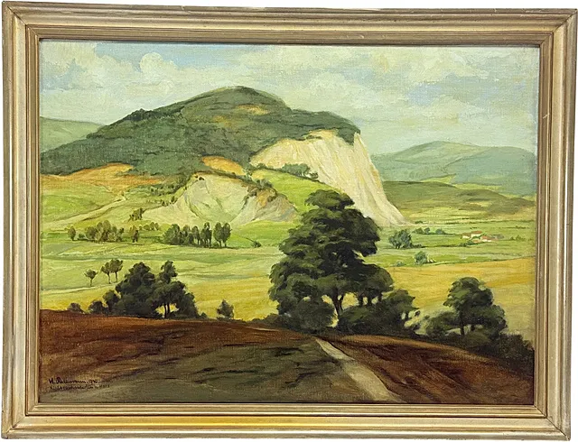 Wilhelm Redemann, Landschaft bei Niedersachswerfen am Harz, helle Felswände im Südharz, datiert 1940