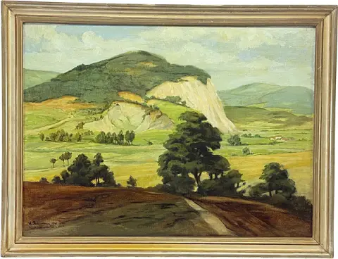 Wilhelm Redemann, paysage près de Niedersachswerfen dans le Harz, parois rocheuses claires du Harz méridional, daté 1940