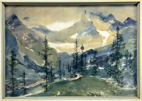 Hedwig Hornburg, Paysage de montagne de Mallnitz, aquarelle avec les Hohe Tauern, signée