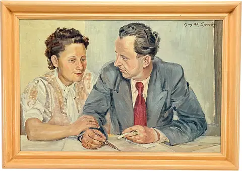 Georg Andreas Speck, l'architecte G. et son épouse, double portrait à la table à dessin, probablement vers 1950