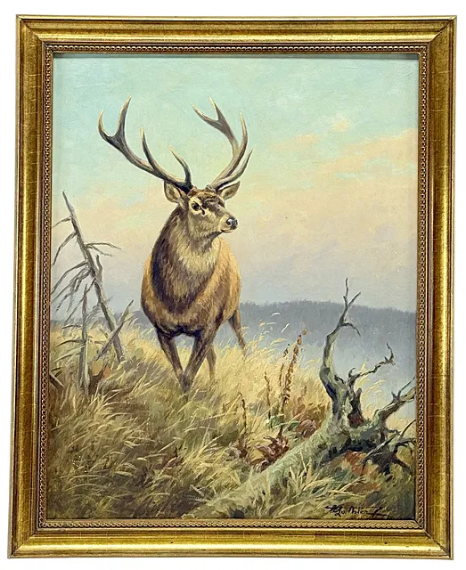 Ernst Ludwig von Aster, hert uit de Harz, edelhert in een herfstlandschap