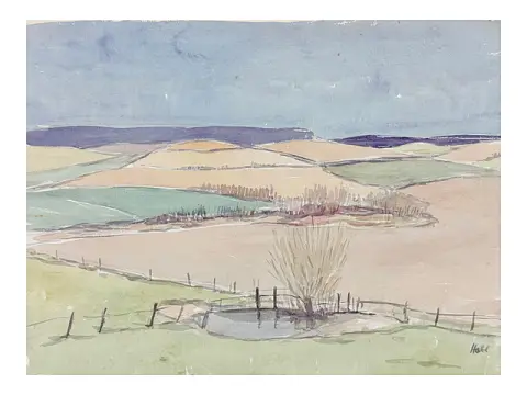 Willy Habl, vaste paysage avec champs, campagne du nord de l'Allemagne, 20e s.