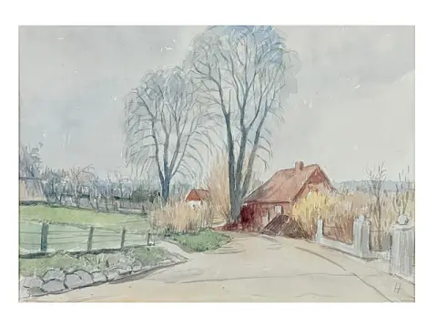 Willy Habl, Dans la Haseldorfer Marsch, ferme au bord de la rue du village, Schleswig-Holstein