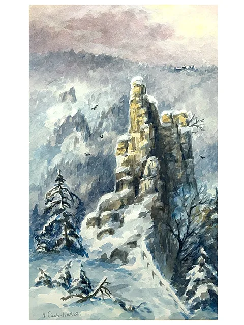 Elisabeth Paetz-Kalich, Parti i Bodetal, snedækket klippespids med graner, vinterlandskab