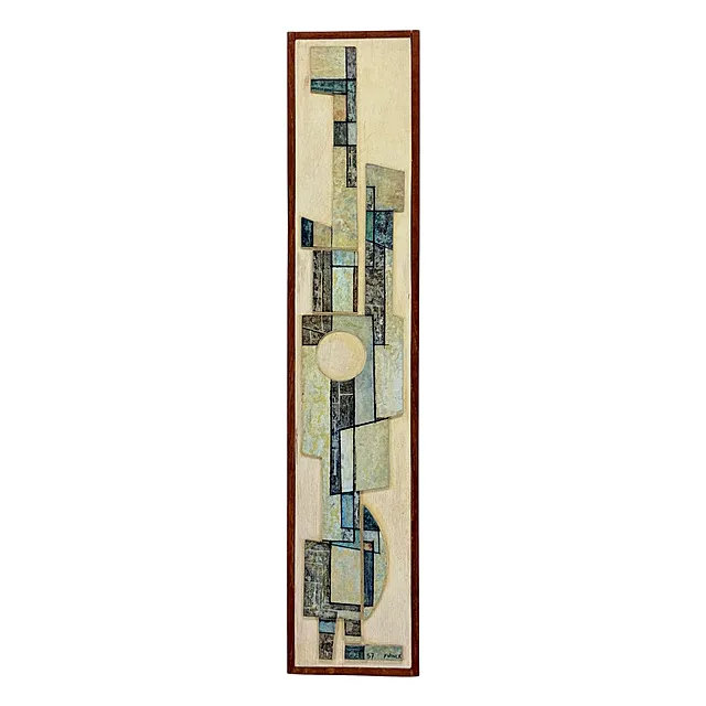 Ferdinand Vonck, composition abstraite, collage sur bois, signé et daté 1957