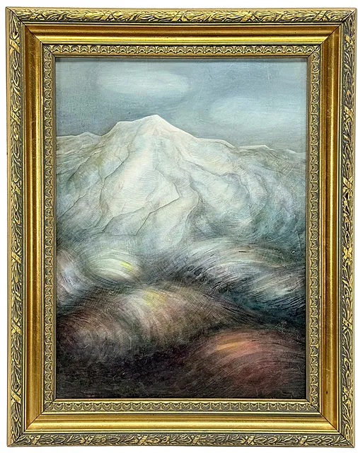 Landschapsschilder, Geabstraheerd alpien landschap met besneeuwde top, sierlijst, 20e eeuw