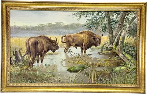 Friedrich Reimann, bizons in een moeraslandschap, Zeulenroda